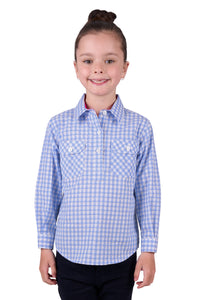 'Rux' Half Button Longsleeve Shirt - Blue Gingham