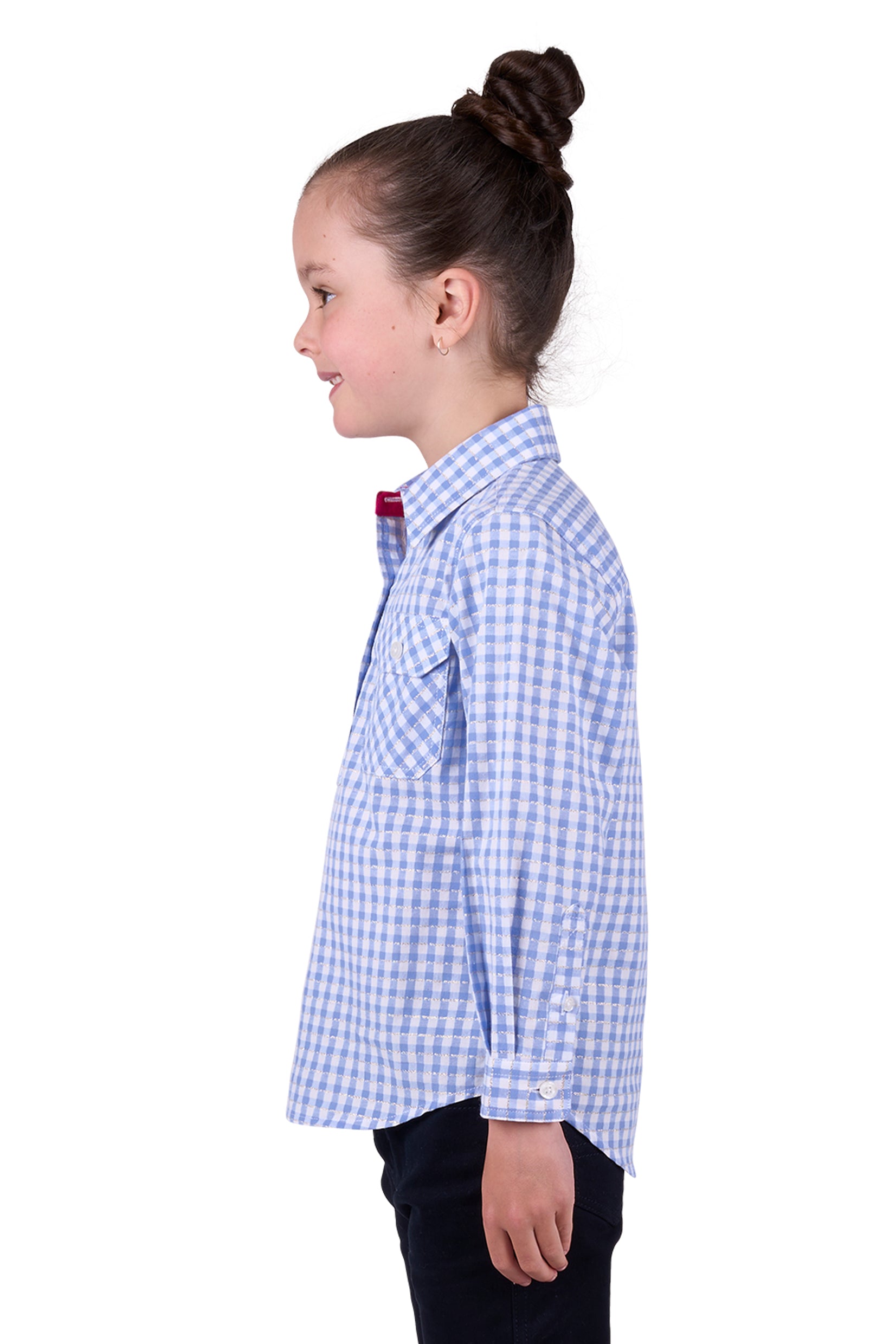 'Rux' Half Button Longsleeve Shirt - Blue Gingham