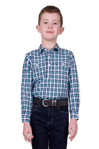 'Rui' Half Button Longsleeve Shirt - Teal/Navy