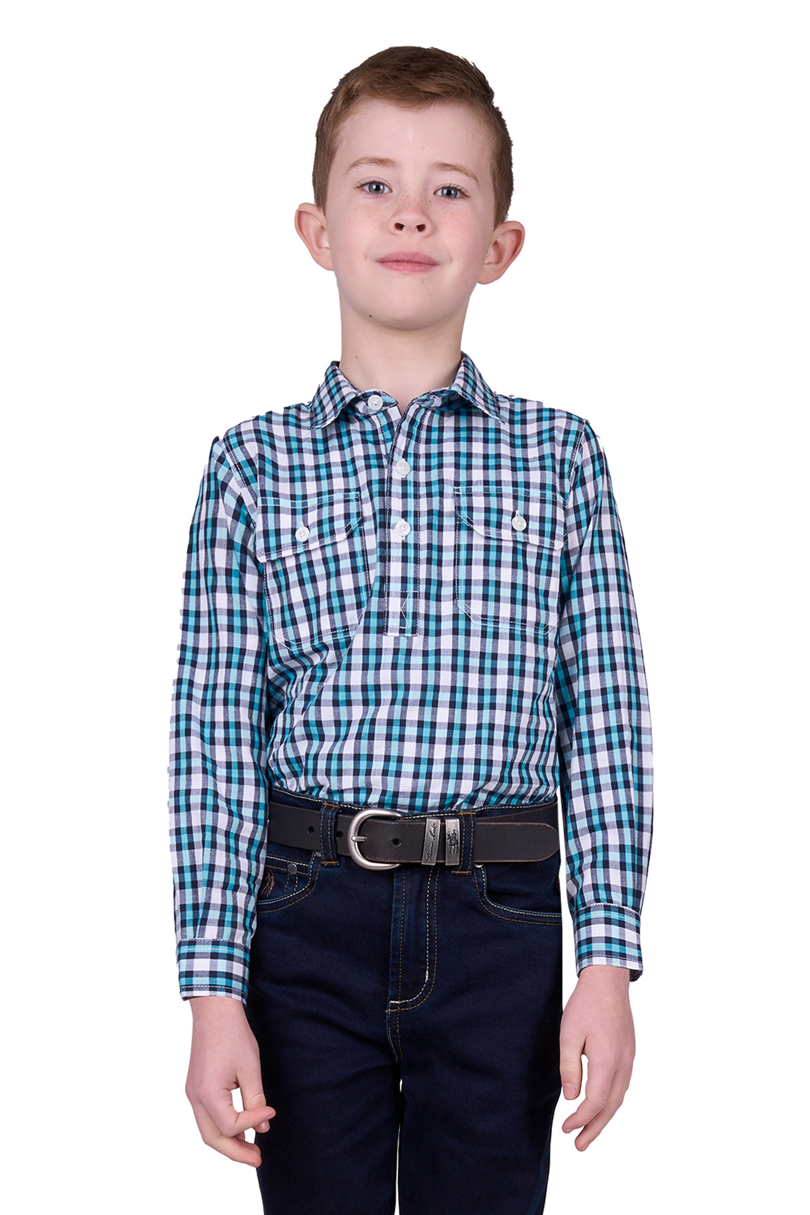 'Rui' Half Button Longsleeve Shirt - Teal/Navy