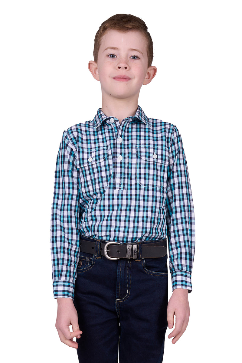 'Rui' Half Button Longsleeve Shirt - Teal/Navy
