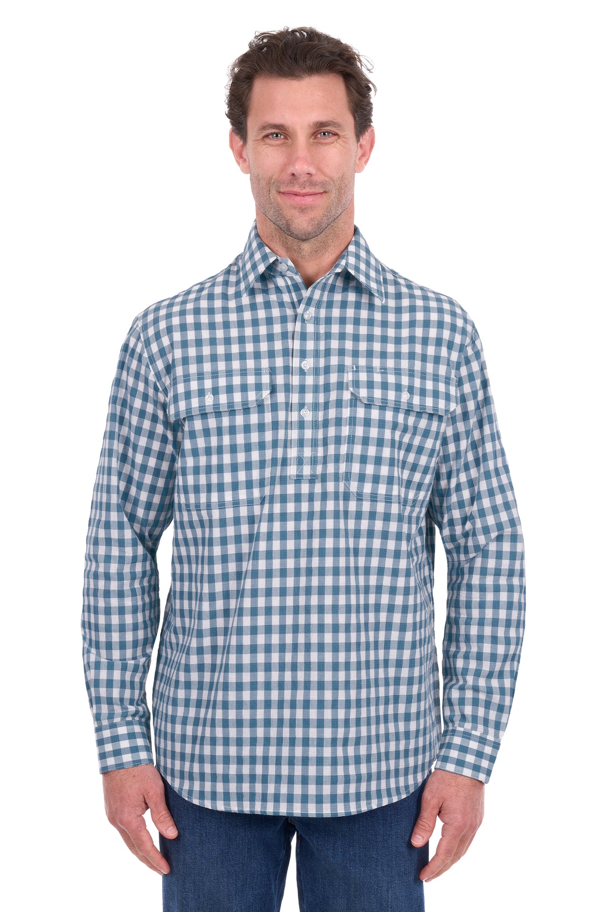 ‘River' Half Button Longsleeve Shirt - Teal