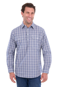 'Brooks' Half Button Longsleeve Shirt - Blue/White