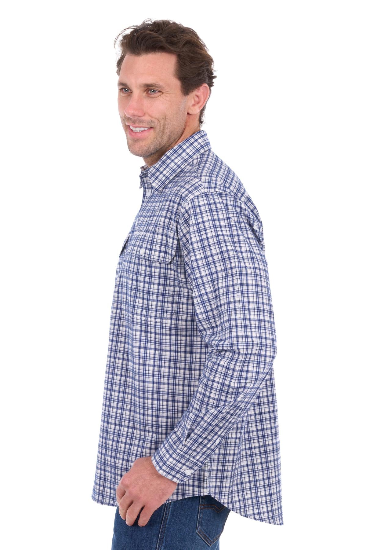 'Brooks' Half Button Longsleeve Shirt - Blue/White