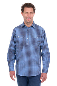 'Wyatt' Half Button Longsleeve Shirt - Blue