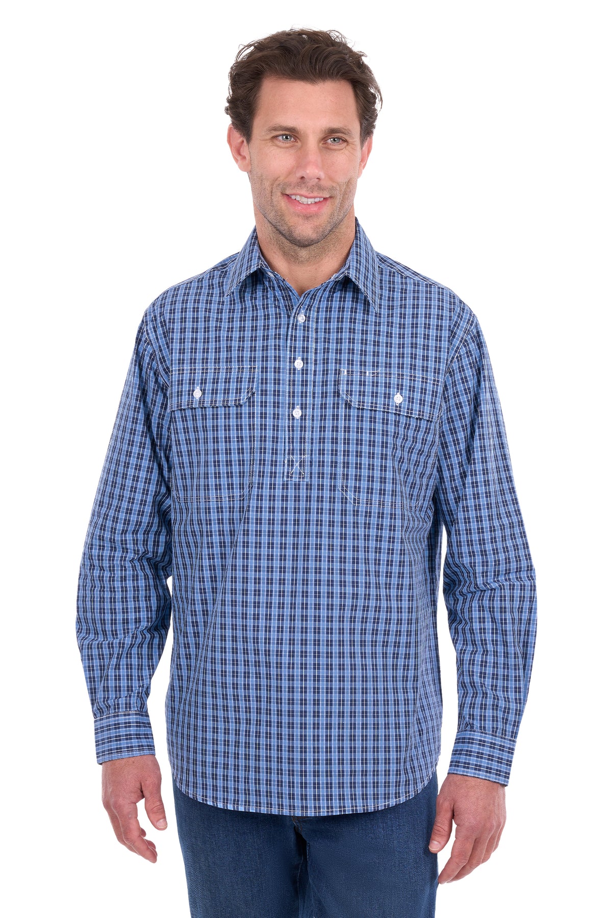 'Wyatt' Half Button Longsleeve Shirt - Blue
