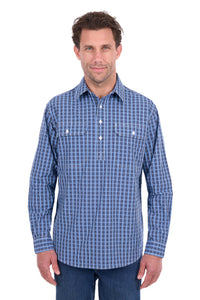 'Wyatt' Half Button Longsleeve Shirt - Blue