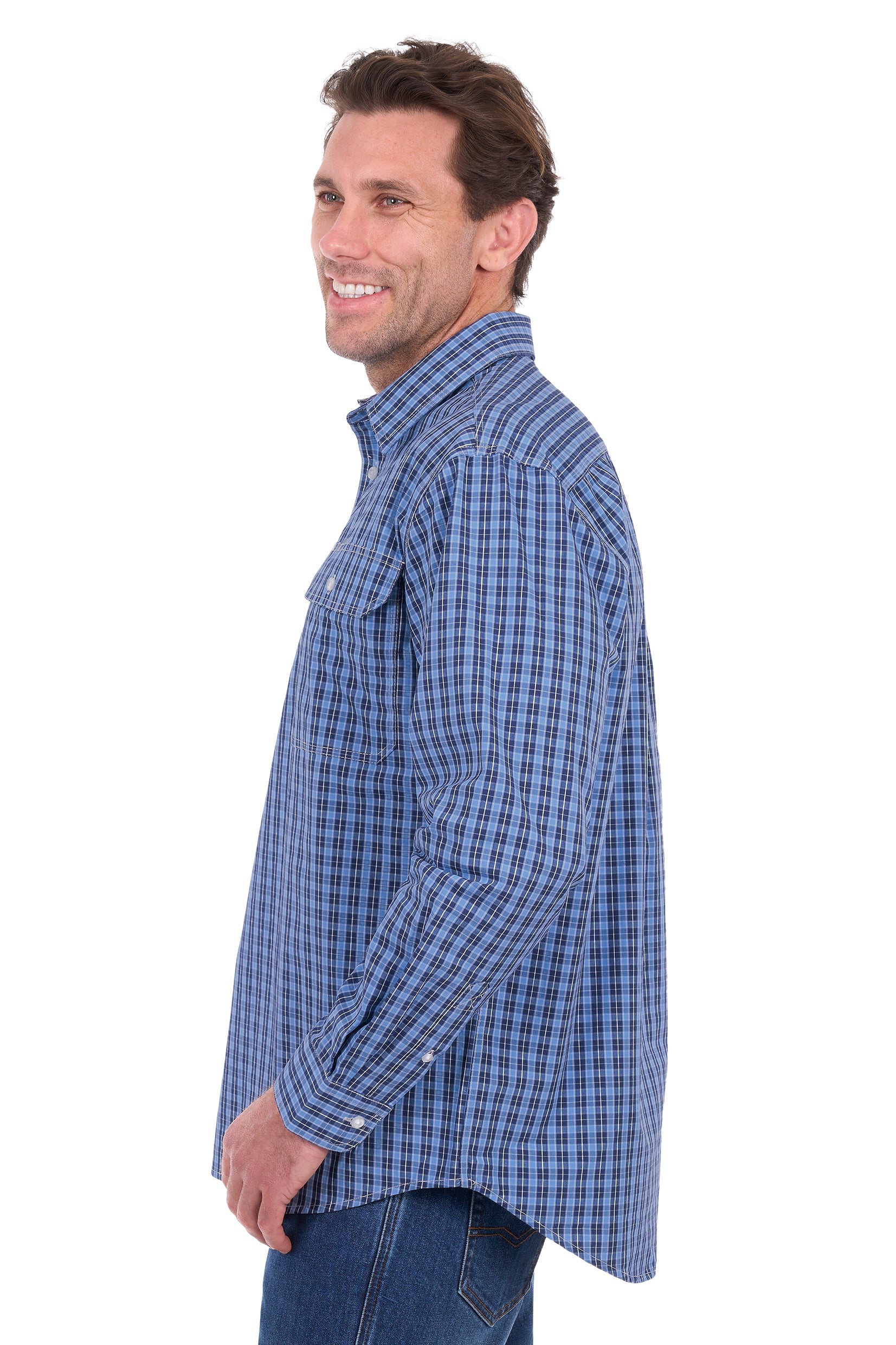 'Wyatt' Half Button Longsleeve Shirt - Blue