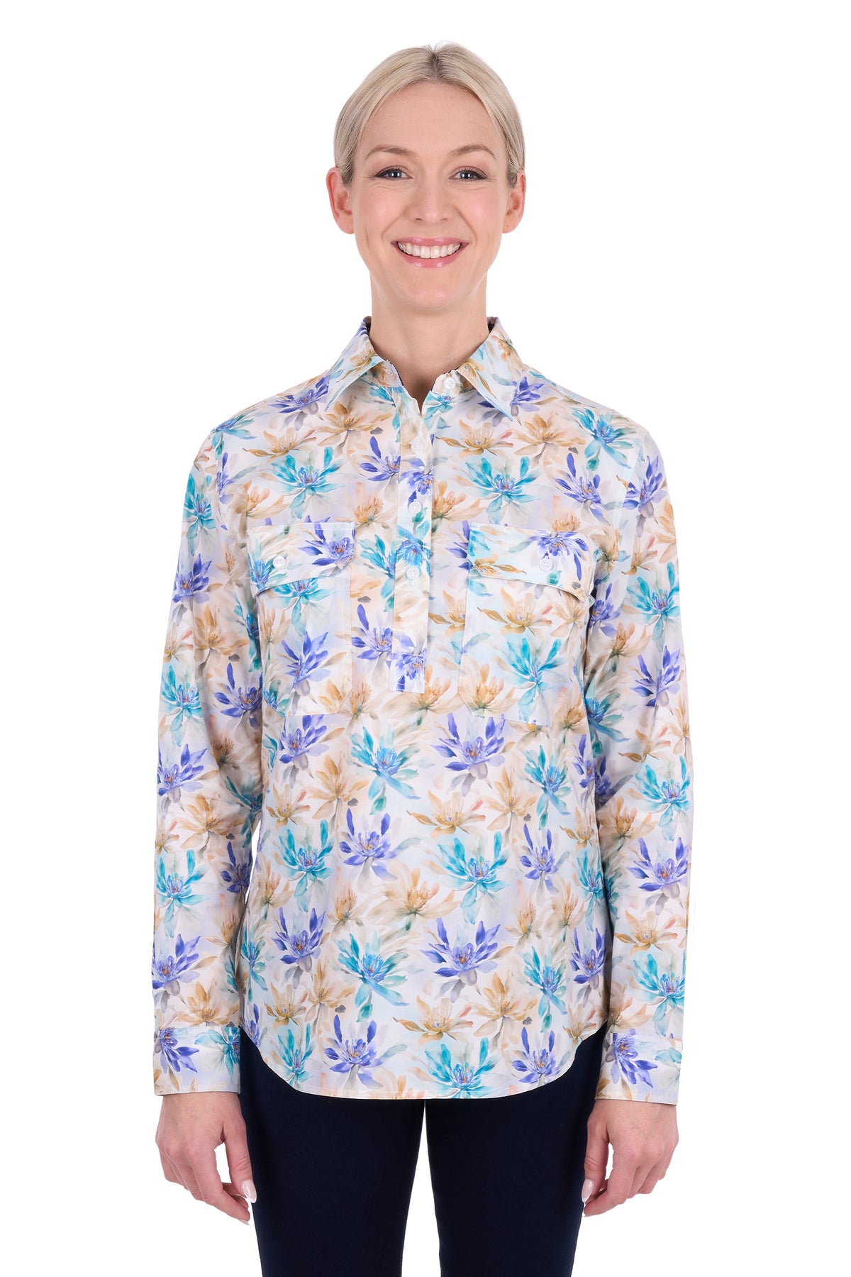 ‘Meadow' Half Placket Longsleeve Shirt - Blue Multi