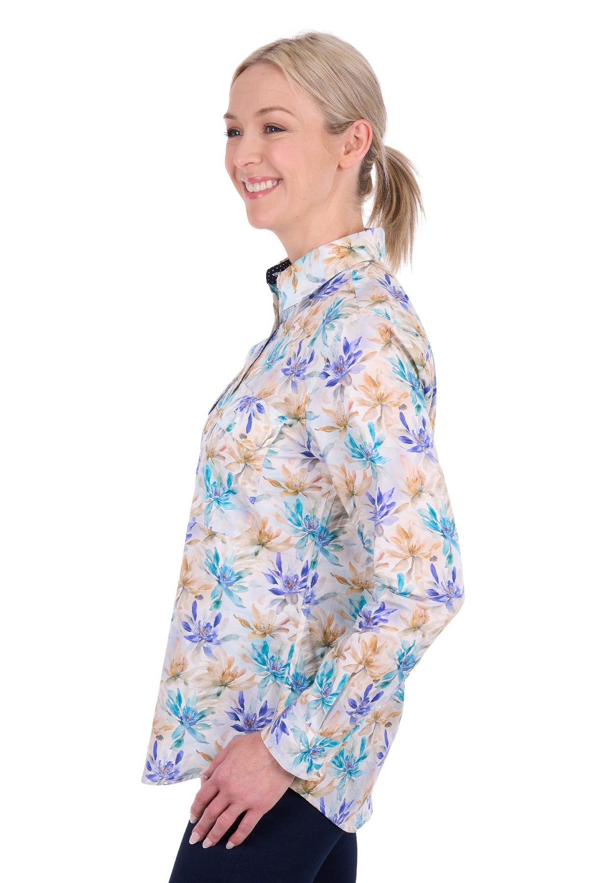 ‘Meadow' Half Placket Longsleeve Shirt - Blue Multi