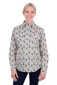 'Alba' Half Placket Longsleeve Shirt - Teal/Green