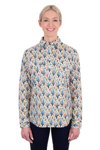 'Alba' Half Placket Longsleeve Shirt - Teal/Green