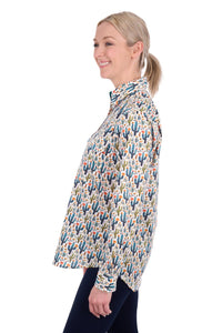 'Alba' Half Placket Longsleeve Shirt - Teal/Green