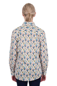 'Alba' Half Placket Longsleeve Shirt - Teal/Green