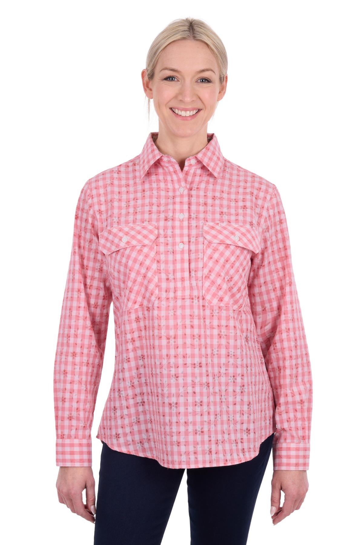 'Raquel' Half Placket Longsleeve Shirt - Rose Pink
