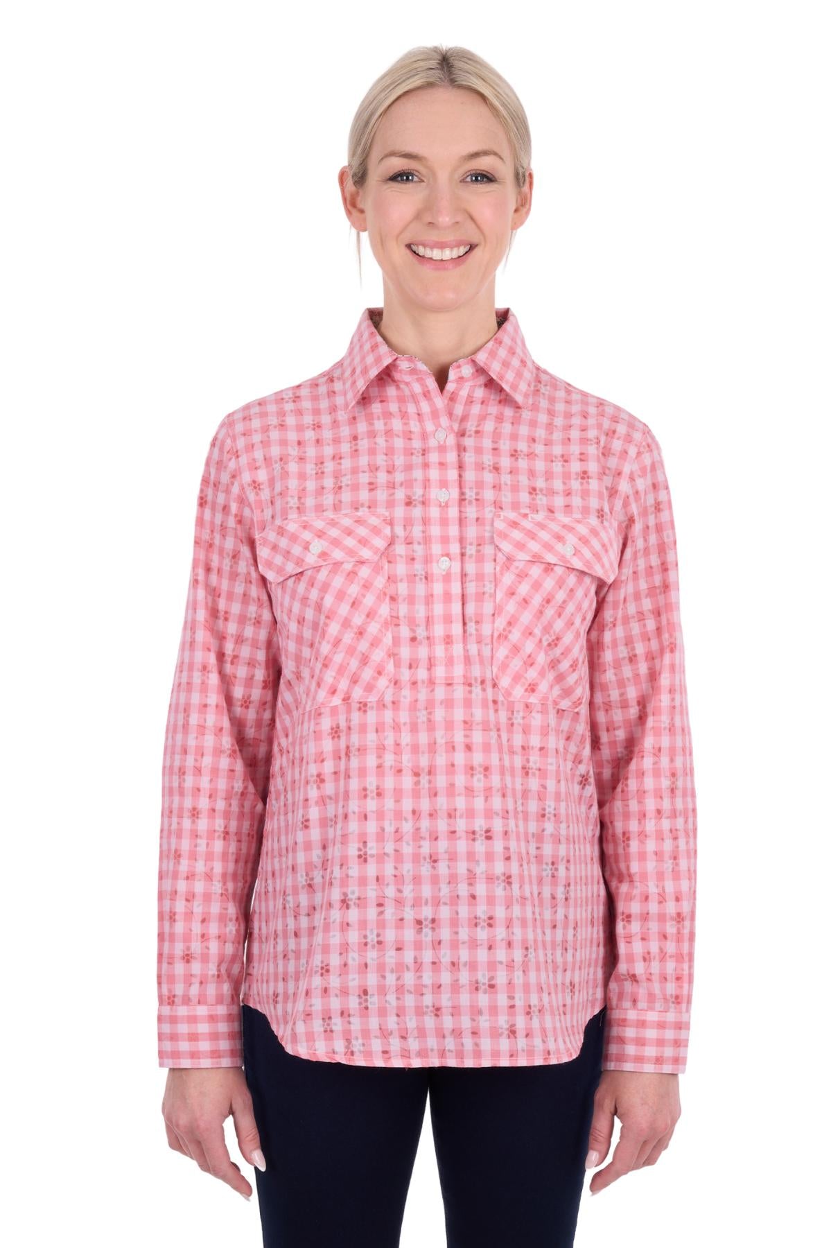 'Raquel' Half Placket Longsleeve Shirt - Rose Pink