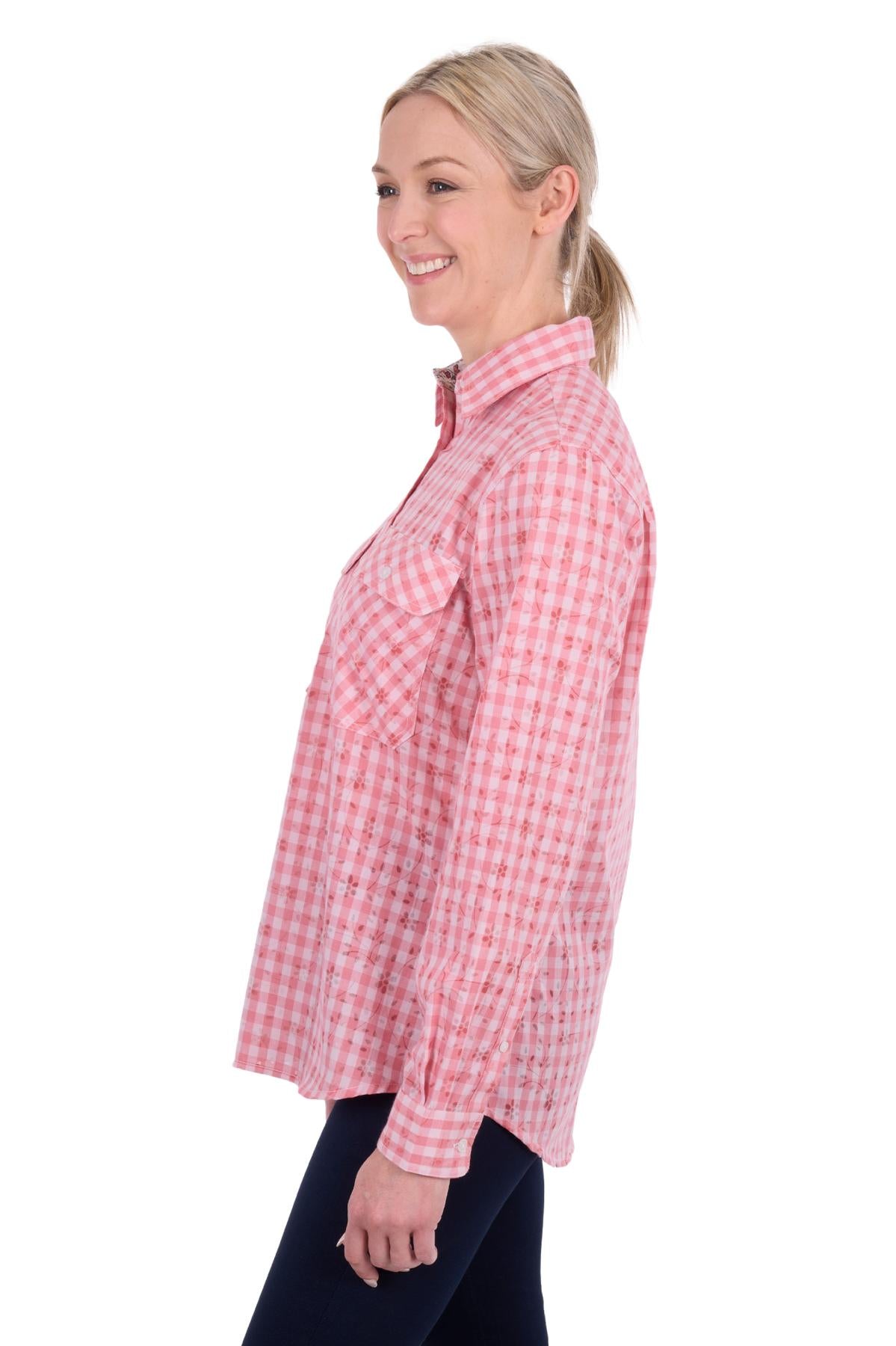 'Raquel' Half Placket Longsleeve Shirt - Rose Pink