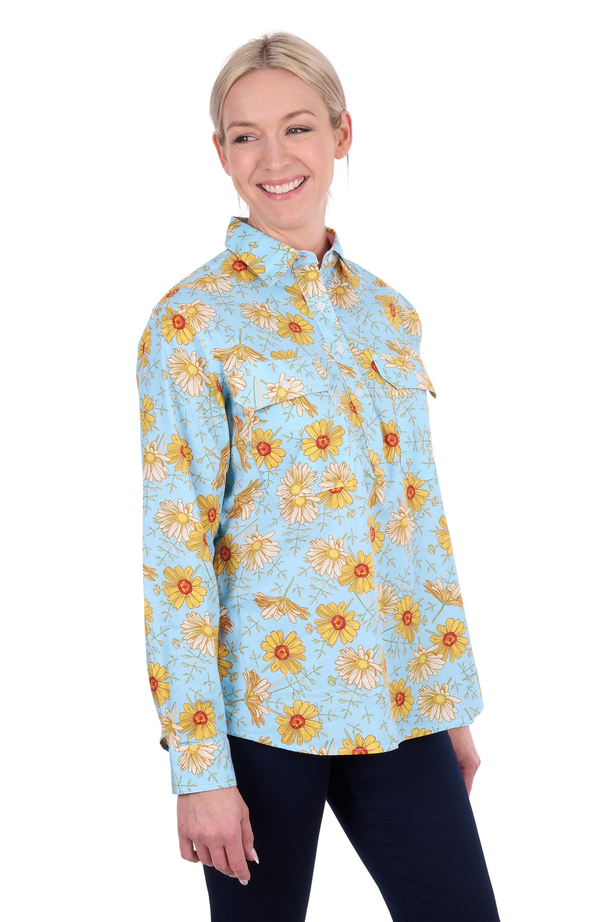 'Sunday' Half Placket Longsleeve Shirt - Blue/Yellow