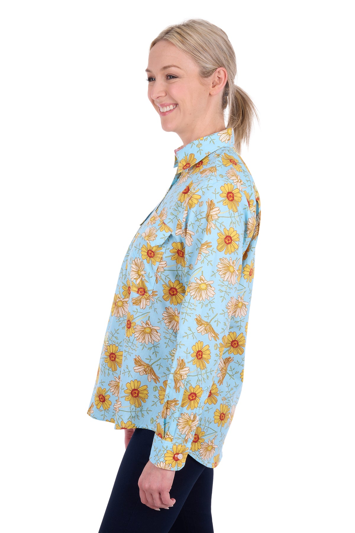 'Sunday' Half Placket Longsleeve Shirt - Blue/Yellow