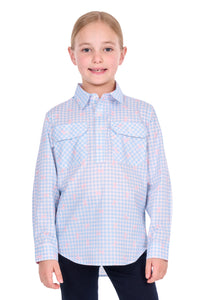 'Lillia’ Half Placket Shirt - Light Blue/Pink Bows