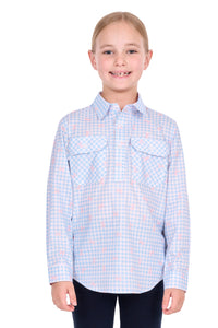 'Lillia’ Half Placket Shirt - Light Blue/Pink Bows