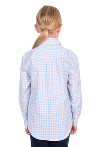 'Lillia’ Half Placket Shirt - Light Blue/Pink Bows