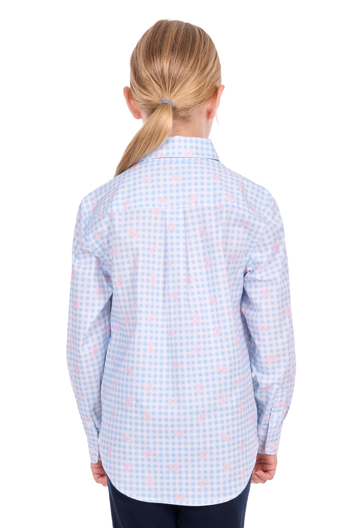 'Lillia’ Half Placket Shirt - Light Blue/Pink Bows