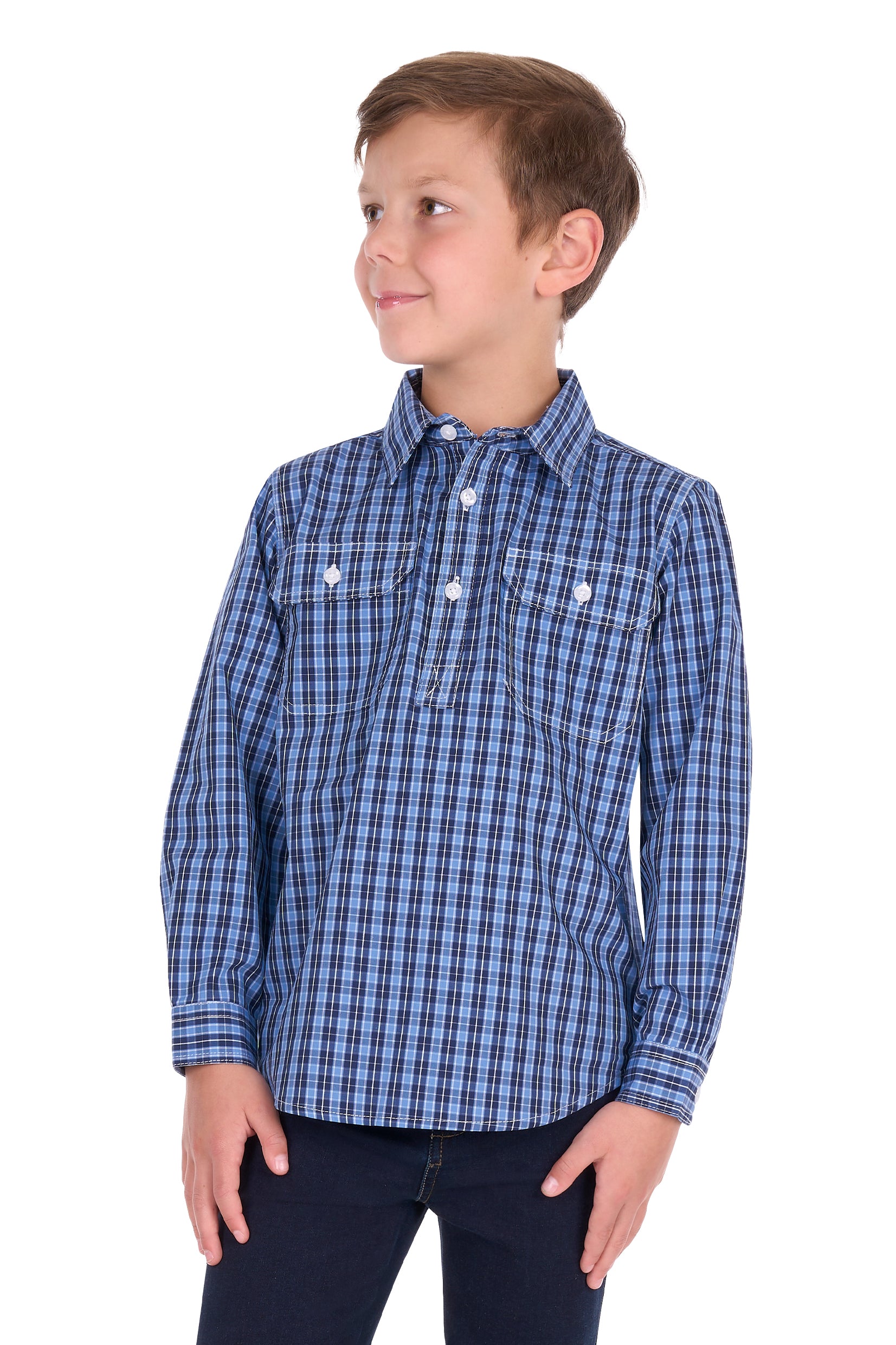 'Wyatt’ Half Placket Shirt - Blue
