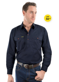Mens Half Button Workshirt - Dark Navy