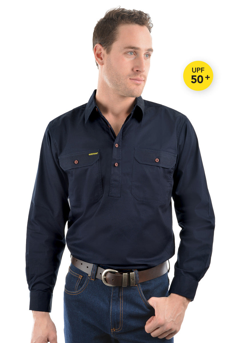 Mens Half Button Workshirt - Dark Navy