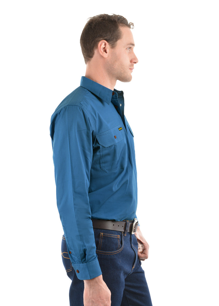 Mens Half Button Workshirt - Blue River