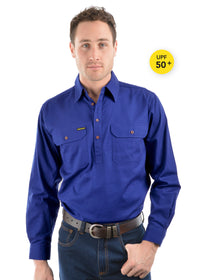 Mens Half Button Workshirt - Royal Blue