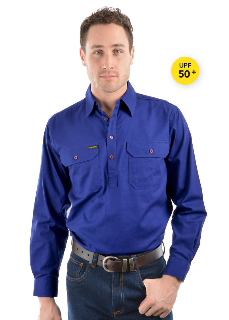 Mens Half Button Workshirt - Royal Blue