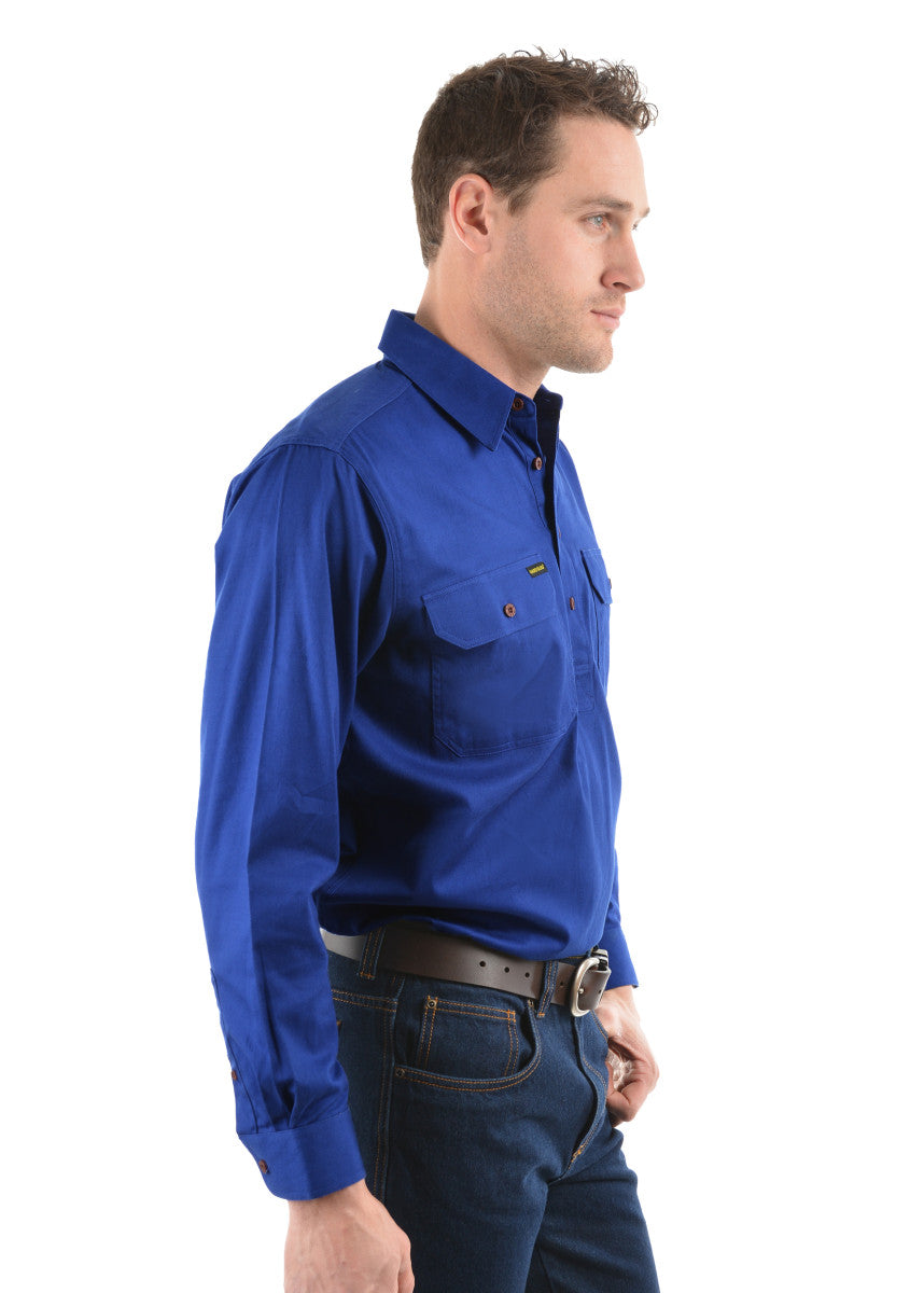 Mens Half Button Workshirt - Royal Blue