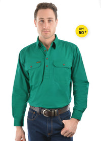 Mens Half Button Workshirt - Green