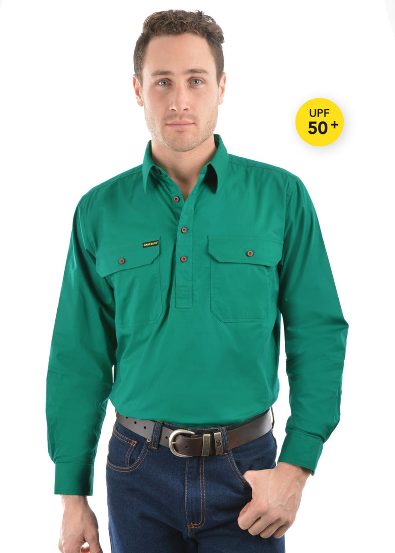 Mens Half Button Workshirt - Green