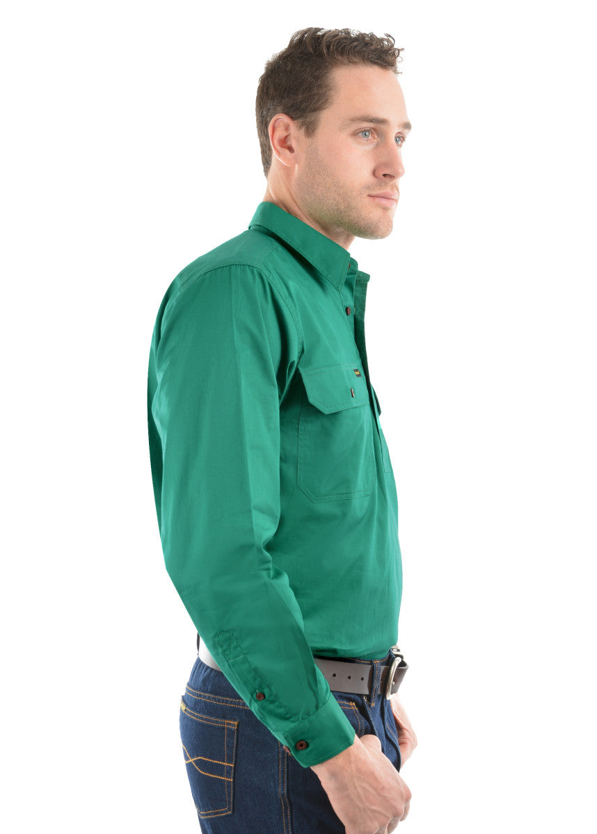Mens Half Button Workshirt - Green