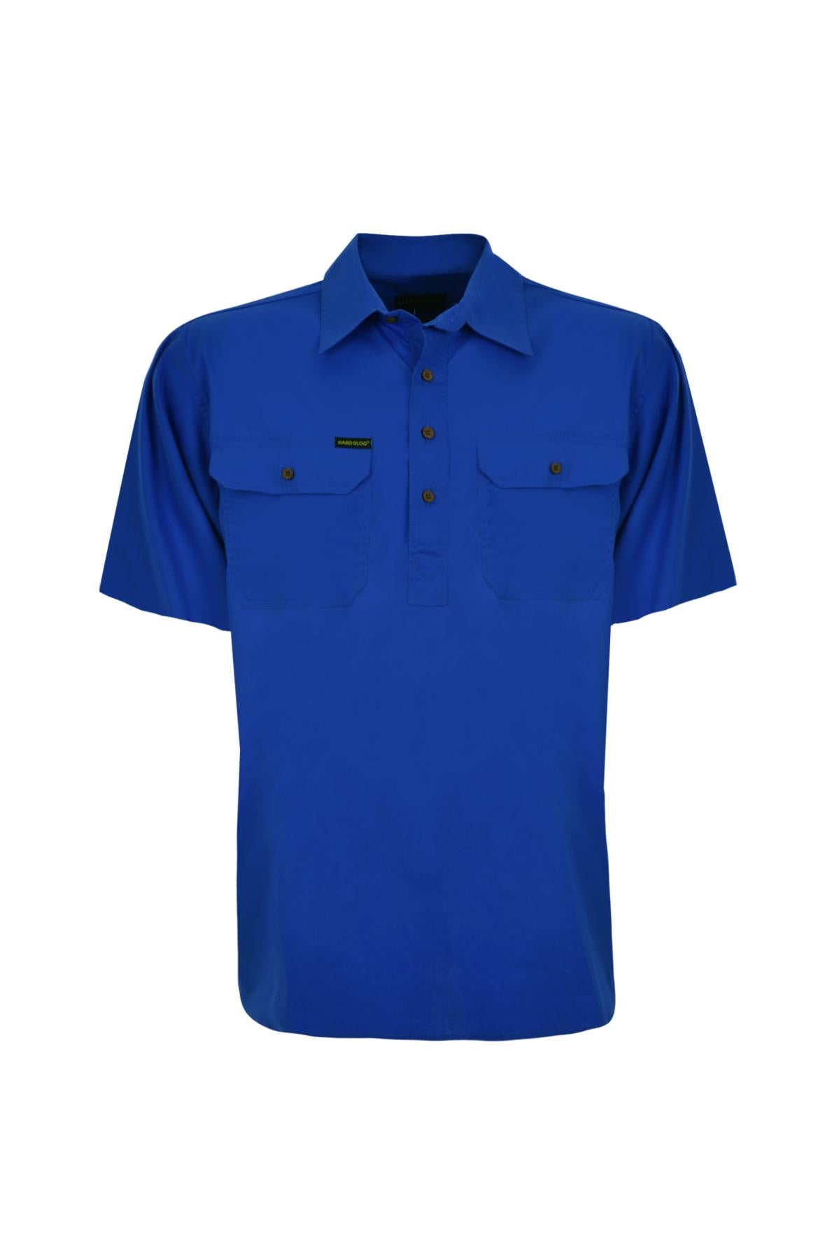 Mens Half Button Shortsleeve Cotton Shirt - Royal Blue