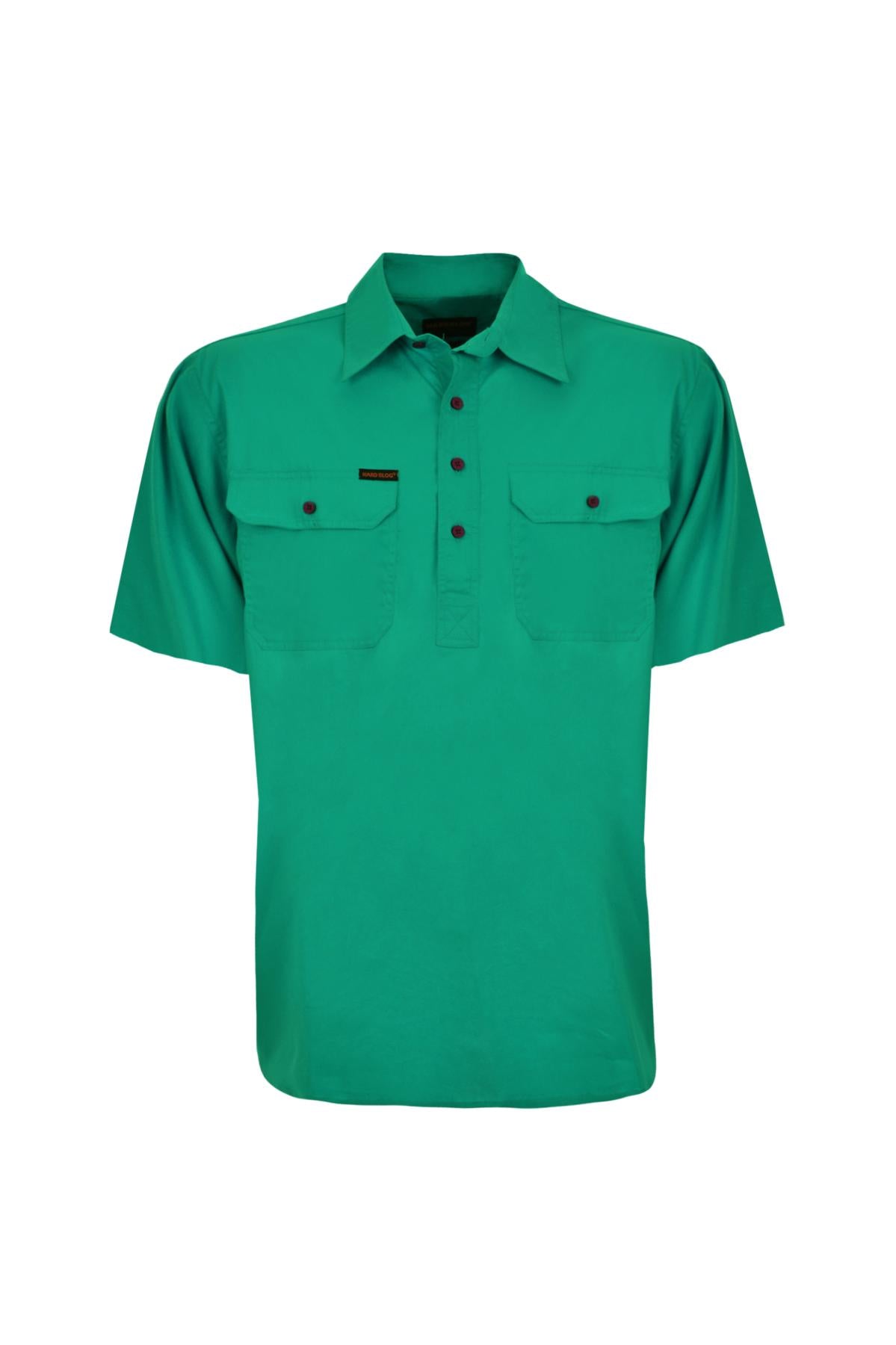 Mens Half Button Shortsleeve Cotton Shirt - Green
