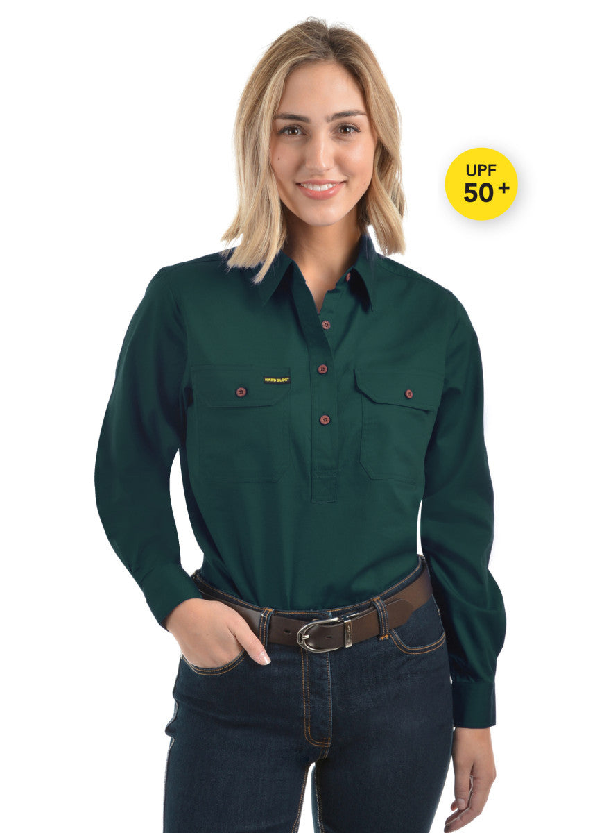 Womens Half Button Workshirt - Forest