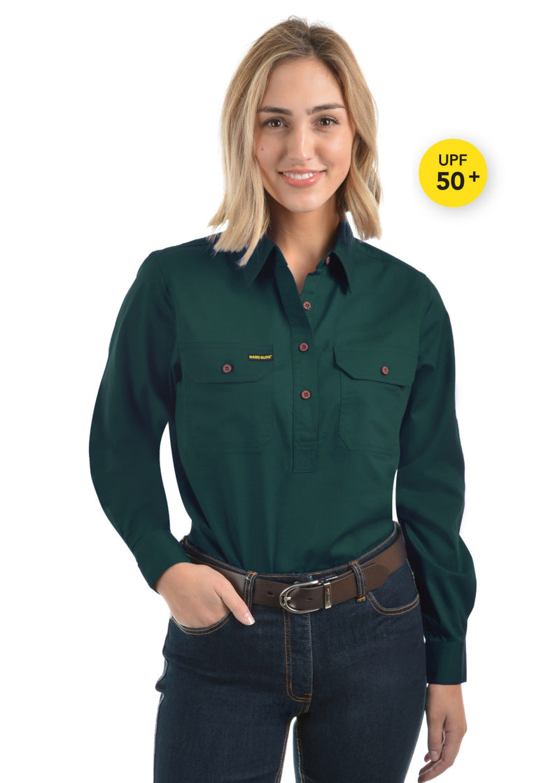Womens Half Button Workshirt - Forest