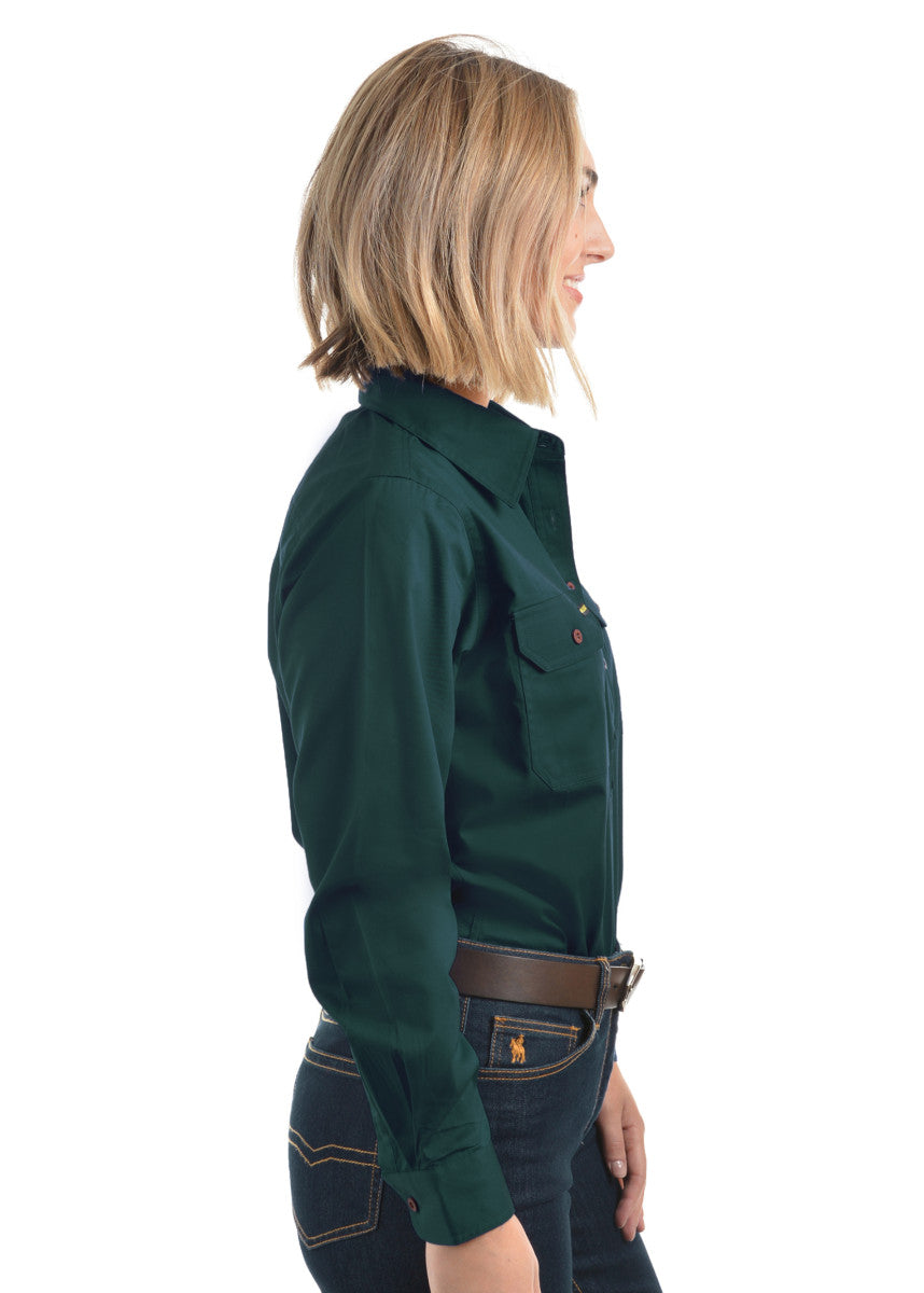 Womens Half Button Workshirt - Forest