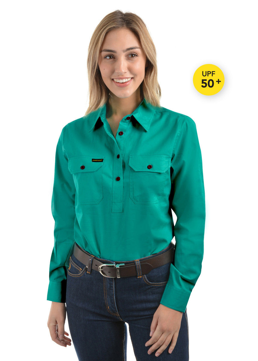 Womens Half Button Workshirt - Turquoise