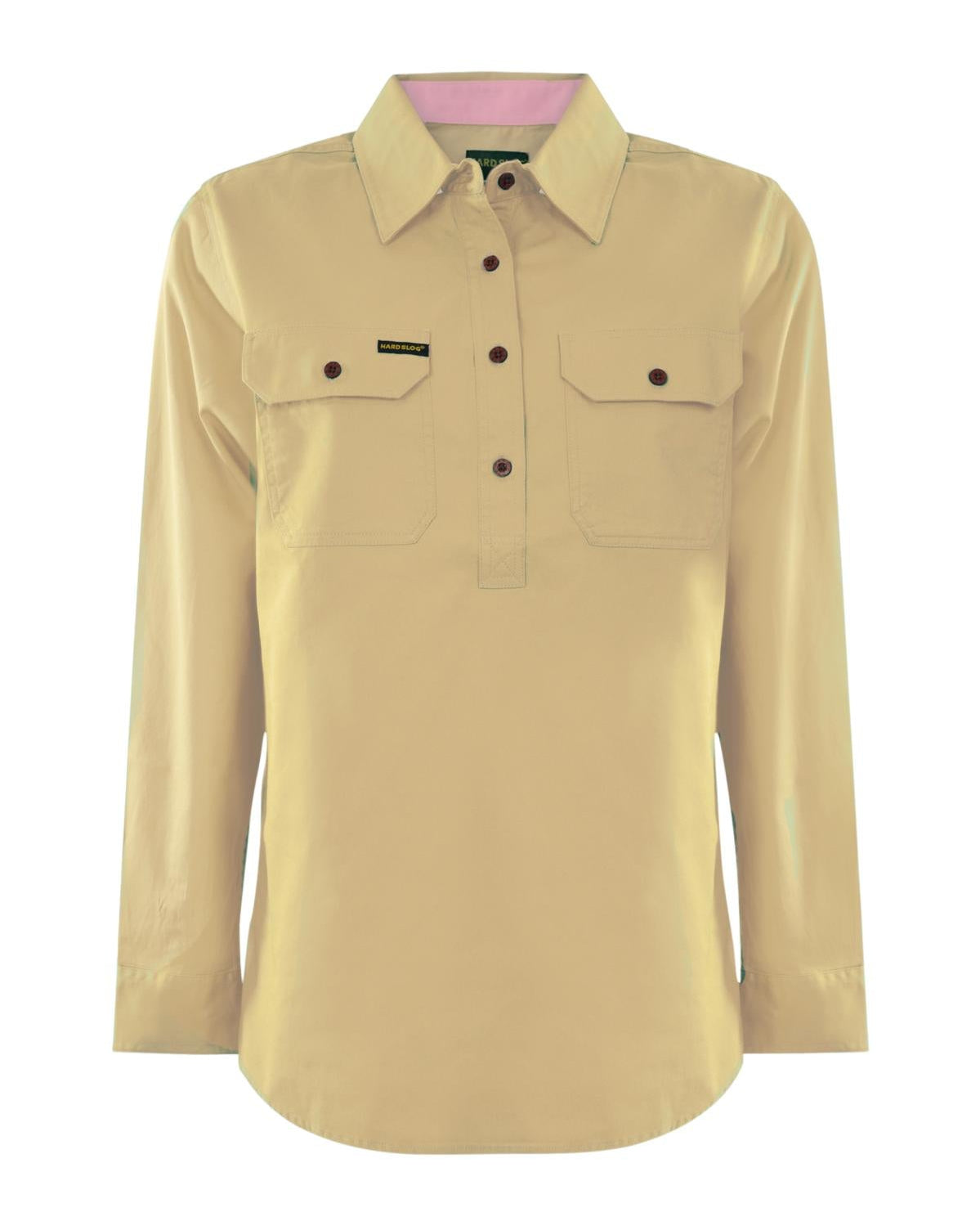 Womens Half Button Longsleeve Cotton Shirt - Yellow