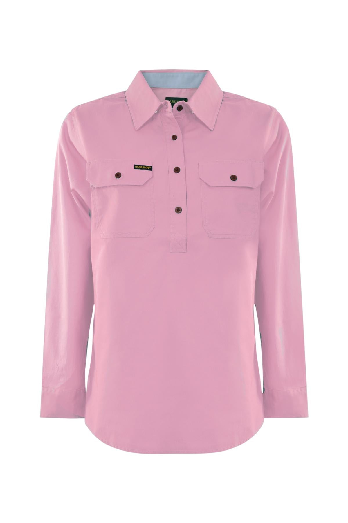 Womens Half Button Longsleeve Cotton Shirt - Rose Pink