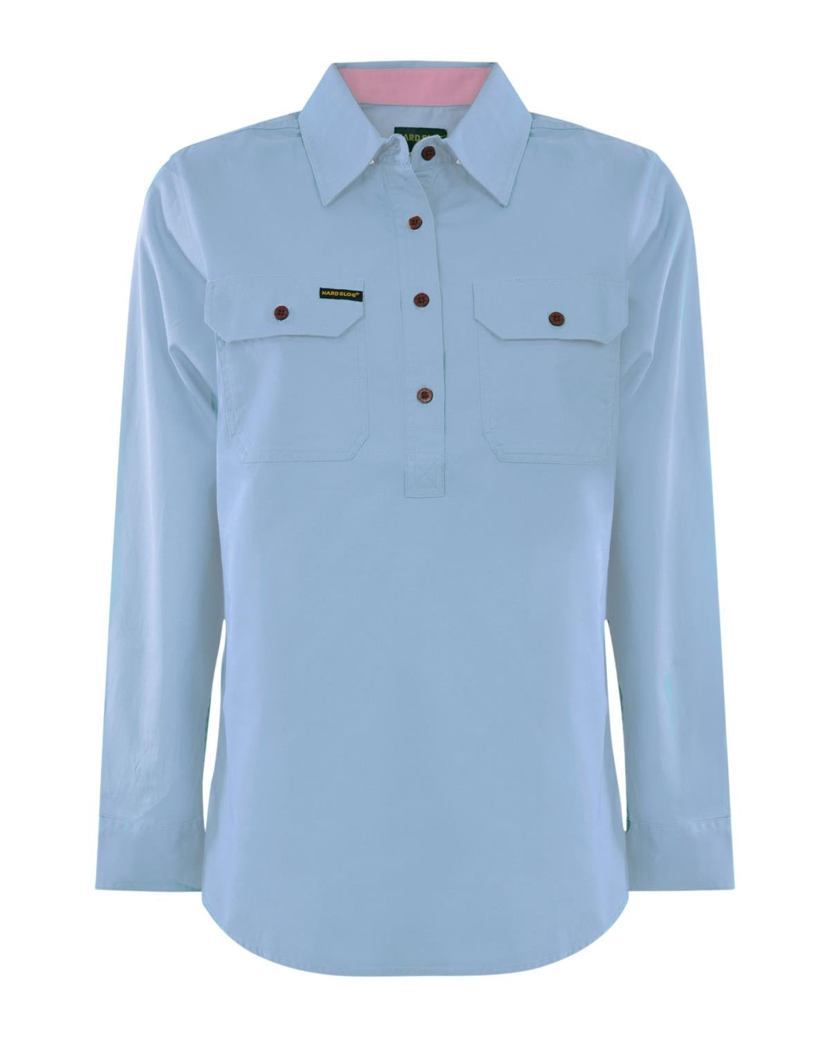 Womens Half Button Longsleeve Cotton Shirt - Pale Blue