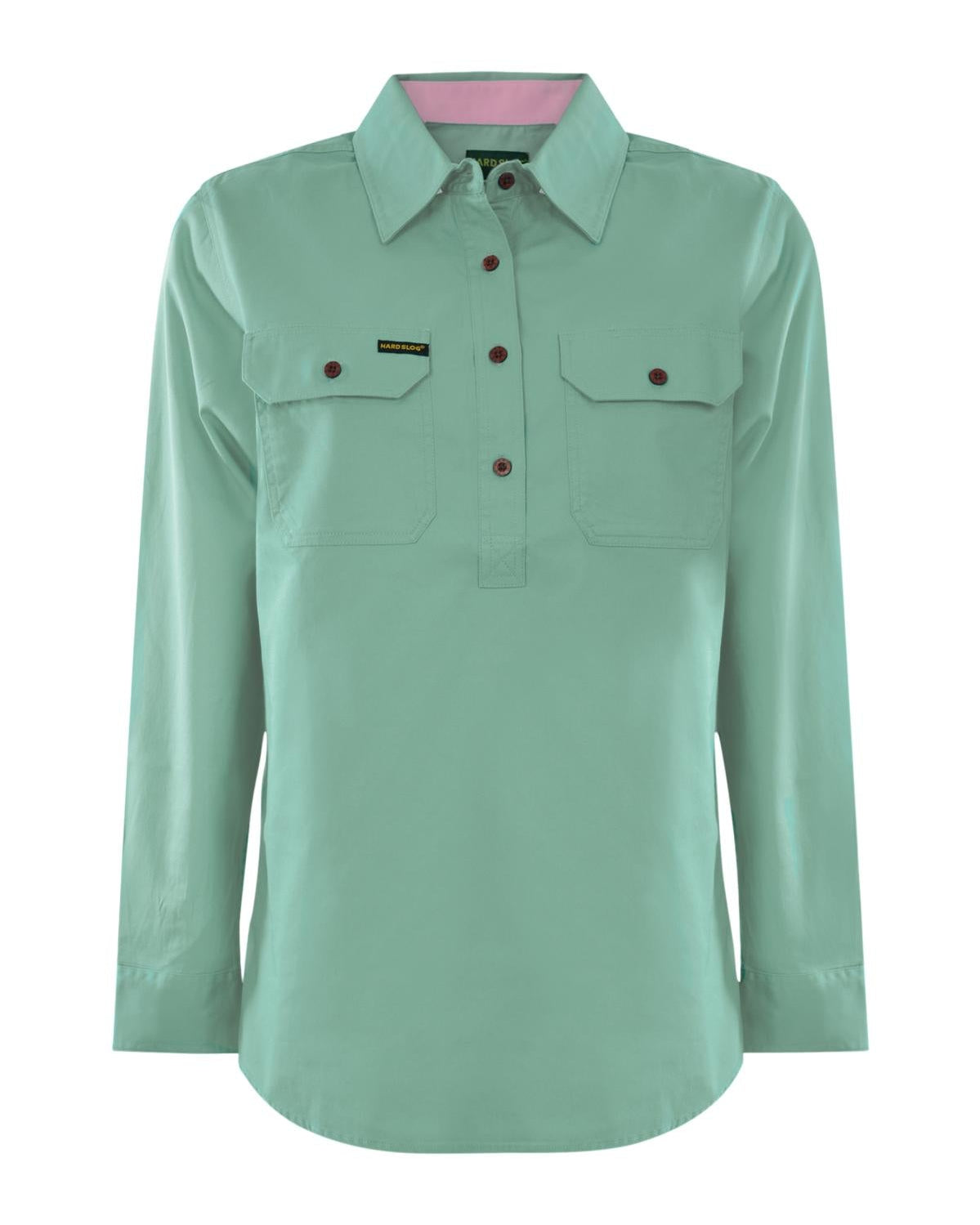 Womens Half Button Longsleeve Cotton Shirt - Sage