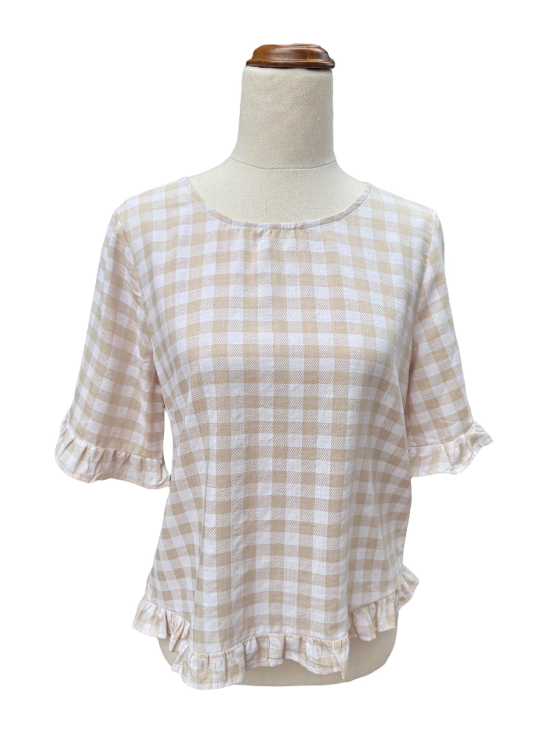 'Demi' Gingham Top - Beige