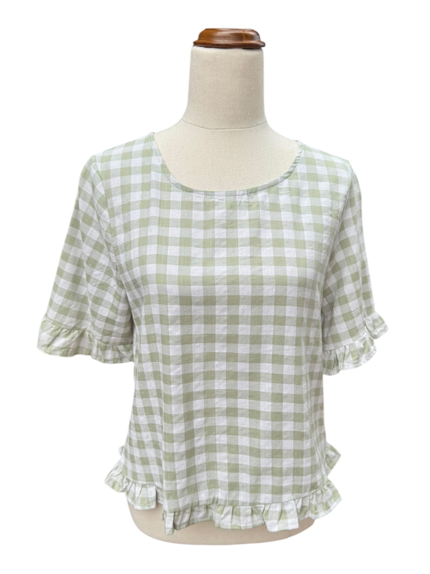 'Demi' Gingham Top - Sage
