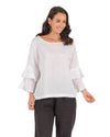 'Ava'  Double Frilled Linen Top - White